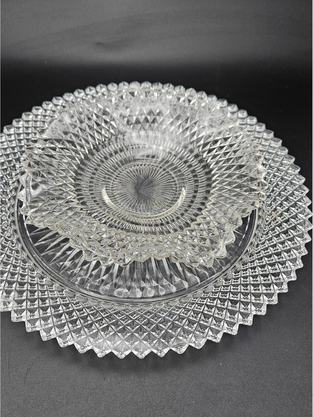 Vintage Jeannette Windsor & Indiana Glass Diamond Point Plate Bowl Set